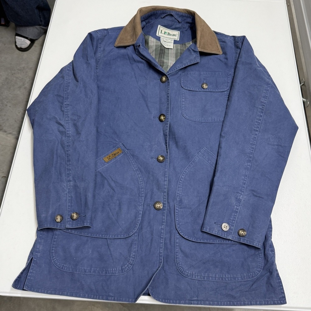LL Bean Field Coat Womens Small Blue Excellent Flannel Lined Barn Jacket